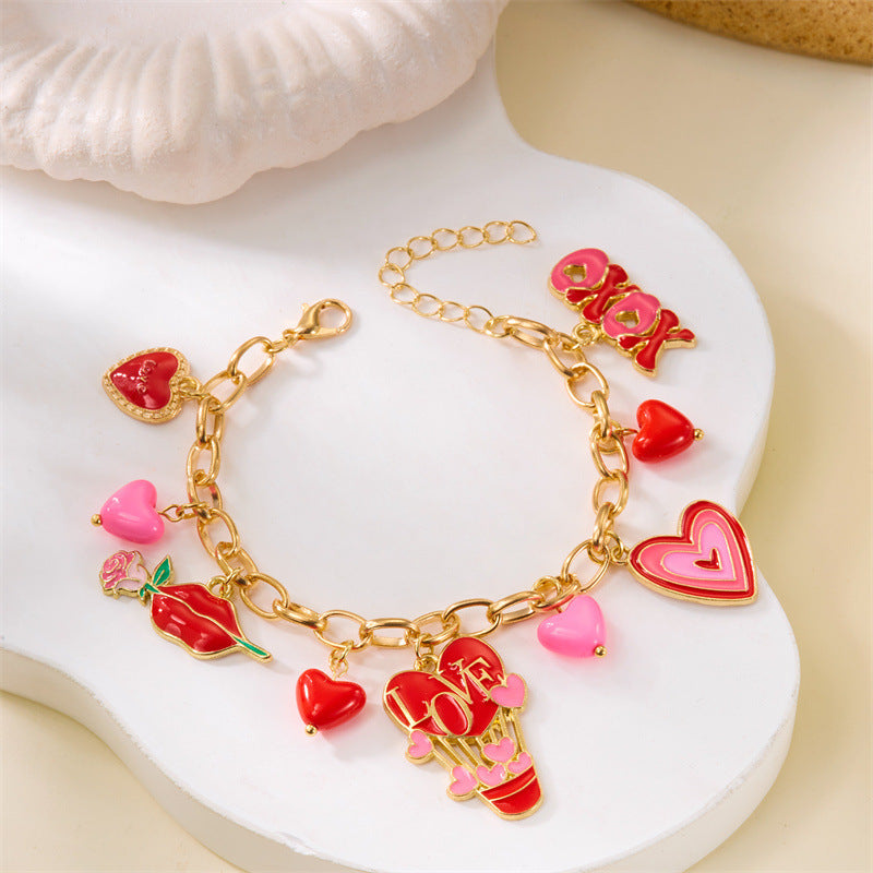 Peach Heart Multi-element Pendant Bracelet For Her