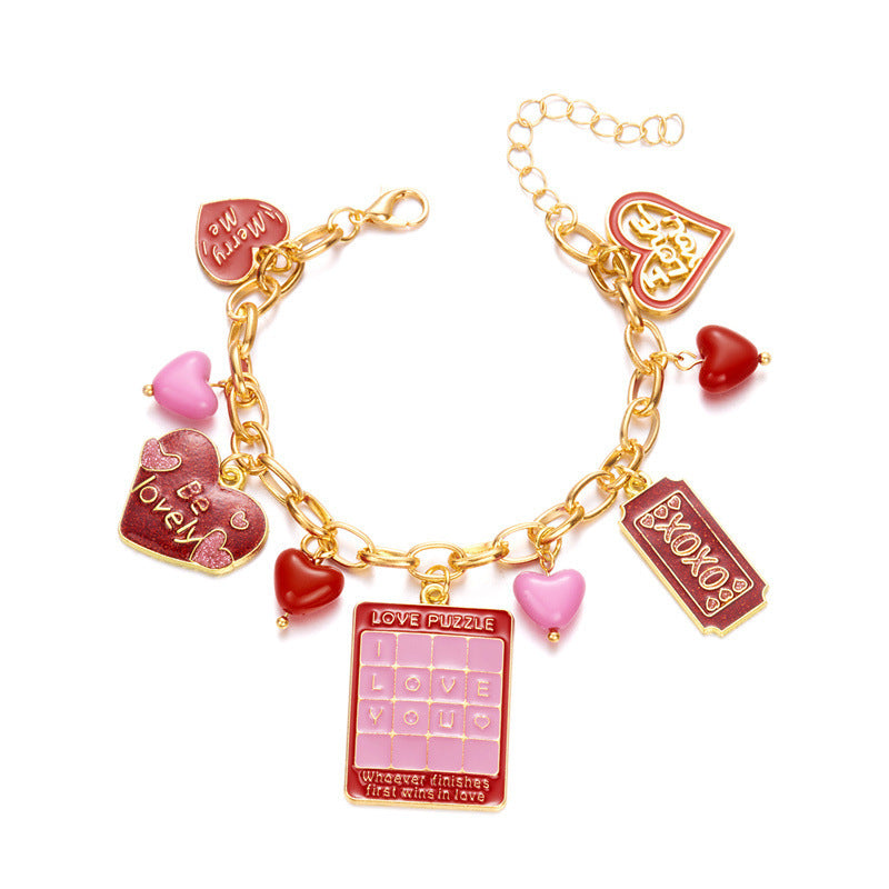 Peach Heart Multi-element Pendant Bracelet For Her