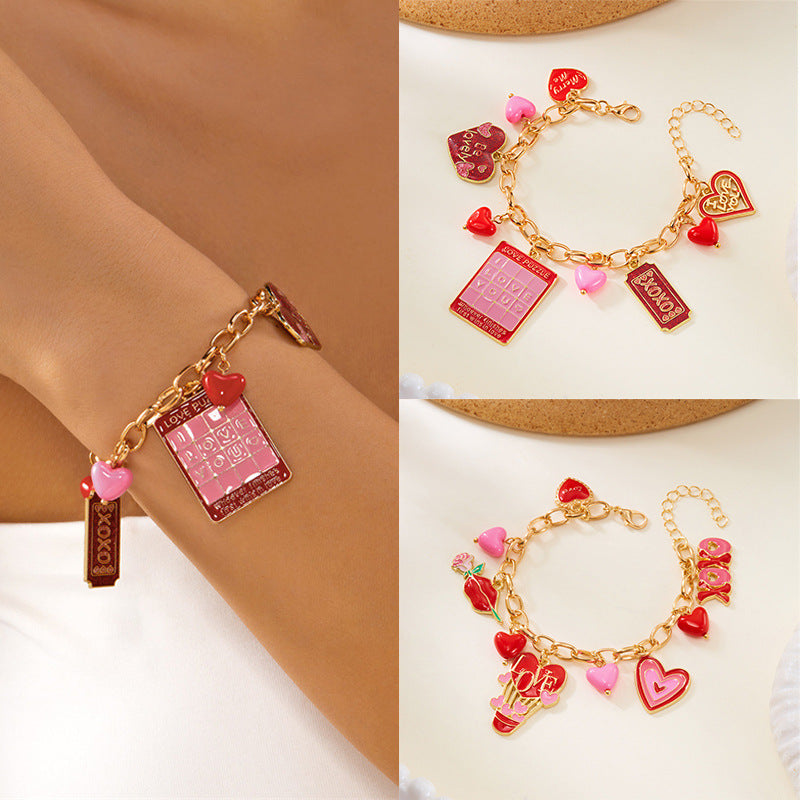 Peach Heart Multi-element Pendant Bracelet For Her