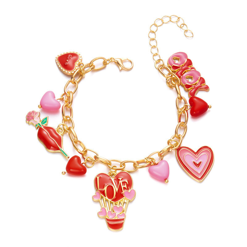 Peach Heart Multi-element Pendant Bracelet For Her